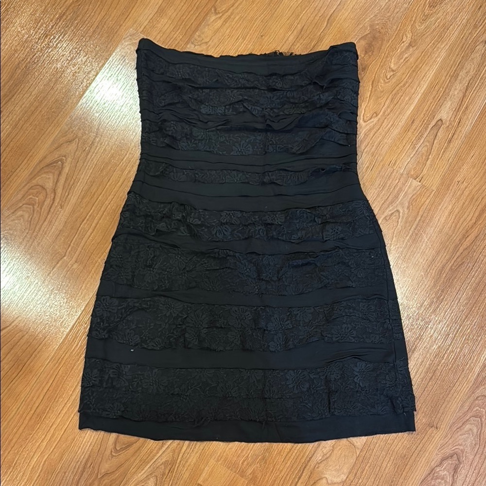 Express Black Ribbed Strapless Bodycon Dress